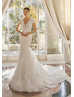 Cap Sleeves Ivory Eyelash Lace Dotted Tulle Sweet Wedding Dress